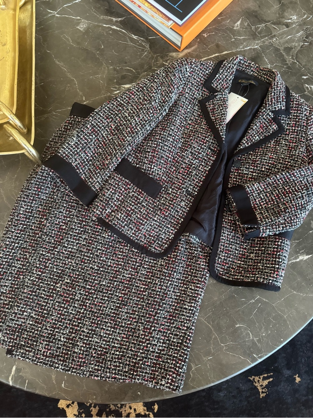 Brooks Brothers Black-Mix Tweed Blazer and Skirt Set